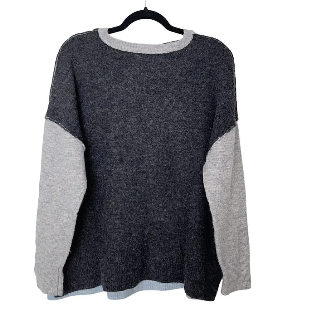 Westbound Wool Blend Oversized Boxy Drop Sleeve Colorblock Crew Neck Sweater (L)